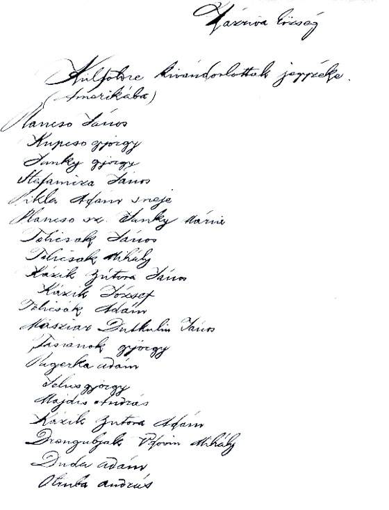 Richtárov zoznam vysťahovalcov zo Zázrivej do Ameriky od r. 1875 do októbra 1901
